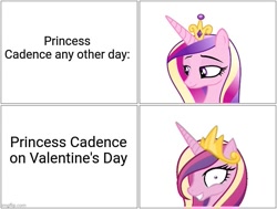 Size: 663x500 | Tagged: safe, artist:sketchmcreations, princess cadance, alicorn, pony, g4, decadence, female, holiday, mare, meme, oh boy, oh fuck, princess of shipping, run, shipper on deck, text, valentine's day, with great power comes great shipping