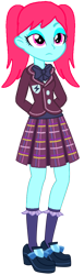 Size: 384x1246 | Tagged: safe, artist:rainbowstarcolour262, oc, oc only, oc:diamond melody, human, equestria girls, g4, bowtie, clothes, crystal prep academy, crystal prep academy uniform, crystal prep shadowbolts, pigtails, pink eyes, plaid skirt, pleated skirt, school uniform, shirt, shoes, simple background, skirt, socks, solo, standing, transparent background, twintails