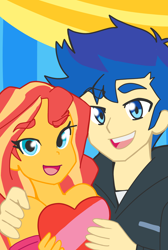 Size: 1270x1889 | Tagged: safe, artist:studiodraw, flash sentry, sunset shimmer, human, equestria girls, g4, duo, female, holiday, male, ship:flashimmer, shipping, straight, valentine's day