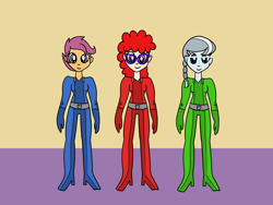 Size: 1440x1080 | Tagged: safe, artist:platinumdrop, scootaloo, silver spoon, twist, human, equestria girls, g4, request, totally spies