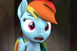 Size: 750x500 | Tagged: safe, artist:pika-robo, derpibooru exclusive, rainbow dash, pegasus, pony, g4, my little pony: the movie, 3d, animated, bleh, disgusted, ew, female, floppy ears, frown, gif, half body, mare, nose wrinkle, rainbow dash is best facemaker, reaction image, revamped ponies, scene interpretation, solo, source filmmaker, tongue out