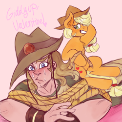Size: 1080x1080 | Tagged: safe, artist:mimiporcellini, applejack, g4, crossover, crossover shipping, female, hol horse, holjack, interspecies, jojo's bizarre adventure, male, shipping, straight