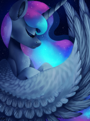Size: 2224x3002 | Tagged: safe, artist:spindlespice, princess luna, alicorn, pony, g4, eyes closed, female, high res, mare, solo