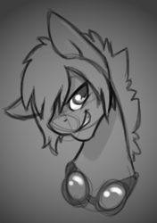 Size: 600x850 | Tagged: safe, artist:sinclair2013, oc, oc only, pony, bust, goggles, looking at you, monochrome, solo