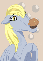Size: 2500x3500 | Tagged: safe, artist:twilightwolf91, derpy hooves, pegasus, pony, g4, bubble, derp, didn't i do it for you, food, high res, humor, long muzzle, meme, muffin, solo