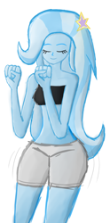 Size: 1394x2802 | Tagged: safe, artist:happyb0y95, trixie, human, equestria girls, g4, clothes, cute, dancing, diatrixes, eyes closed, female, long hair, midriff, simple background, solo, white background