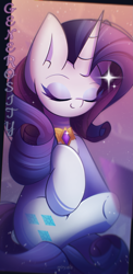 Size: 1055x2160 | Tagged: safe, artist:miryelis, part of a set, rarity, pony, unicorn, g4, big ears, element of generosity, flying, full body, gem, gradient background, horn, impossibly large ears, long hair, makeup, smiling, solo, text