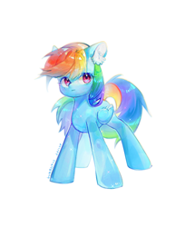 Size: 834x1021 | Tagged: safe, artist:ksdt-2, rainbow dash, pegasus, pony, g4, colored ear fluff, ear fluff, female, folded wings, mare, simple background, solo, standing, white background, wings