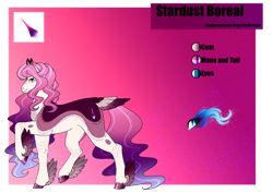 Size: 1024x725 | Tagged: safe, artist:oneiria-fylakas, oc, oc:stardust boreal, earth pony, pony, feathered fetlocks, female, mare, reference sheet, solo, tail, tail feathers