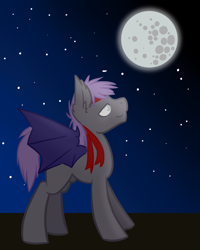 Size: 1200x1500 | Tagged: safe, artist:sinclair2013, oc, oc only, oc:biggs, bat pony, blind, headband, male, mare in the moon, moon, night, nudity, sheath, solo, stallion