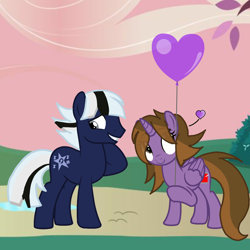 Size: 4096x4096 | Tagged: safe, artist:foxyfell1337, oc, oc only, oc:ghostpony, oc:princess kincade, alicorn, earth pony, pony, balloon, base used, female, male, mare, stallion