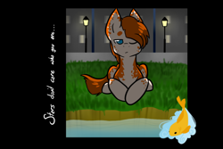 Size: 1280x853 | Tagged: safe, artist:sinclair2013, oc, oc only, pony, lamppost, night, one eye closed, solo