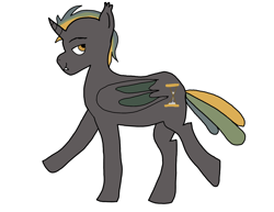 Size: 2360x1822 | Tagged: safe, artist:darkderp, oc, oc only, oc:golden mango, alicorn, bat pony, bat pony alicorn, pony, bat wings, horn, simple background, smug, solo, white background, wings