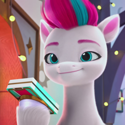 Size: 1080x1080 | Tagged: safe, screencap, zipp storm, pegasus, pony, g5, my little pony: make your mark, my little pony: make your mark chapter 2, the cutie mark mix-up, spoiler:my little pony: make your mark, spoiler:my little pony: make your mark chapter 2, spoiler:mymc02e05, cellphone, cropped, eyebrows, female, mare, phone, smartphone, smiling, solo