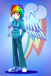Size: 1672x2458 | Tagged: safe, artist:inuhoshi-to-darkpen, rainbow dash, human, g4, 2012, clothes, converse, gradient background, humanized, light skin, old art, shoes, solo, wings