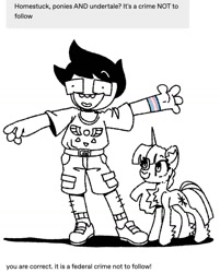 Size: 1062x1324 | Tagged: safe, artist:pastacrylic, twilight sparkle, human, unicorn, g4, crossover, homestuck, john egbert, pride, pride flag, transgender pride flag, undertale, unicorn twilight