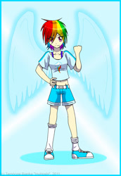 Size: 900x1311 | Tagged: safe, artist:inuhoshi-to-darkpen, rainbow dash, human, g4, 2012, clothes, converse, humanized, light skin, old art, shoes, solo