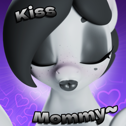 Size: 3840x3840 | Tagged: source needed, useless source url, safe, artist:shreddy117, oc, oc only, oc:mimic, earth pony, pony, 3d, black eyeshadow, black lipstick, explicit source, eyes closed, eyeshadow, female, freckles, hearts and hooves day, high res, kissy face, lipstick, looking at you, makeup, solo, text