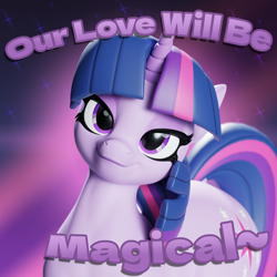 Size: 3840x3840 | Tagged: safe, artist:shreddy117, twilight sparkle, pony, unicorn, g4, 3d, explicit source, eyeshadow, female, hearts and hooves day, high res, lipstick, looking at you, makeup, solo, text, unicorn twilight