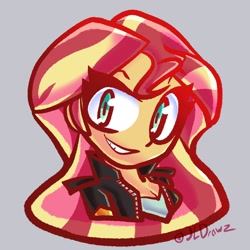 Size: 2048x2048 | Tagged: safe, artist:jldrawz, sunset shimmer, human, equestria girls, g4, bust, grin, high res, looking at you, portrait, simple background, smiling, solo