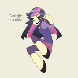 Size: 600x600 | Tagged: safe, artist:mirakurunaito, part of a set, twilight sparkle, human, g4, beige background, human coloration, humanized, light skin, panty and stocking with garterbelt, simple background, solo, style emulation