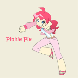 Size: 600x600 | Tagged: safe, artist:mirakurunaito, part of a set, pinkie pie, human, g4, beige background, human coloration, humanized, light skin, panty and stocking with garterbelt, simple background, solo, style emulation