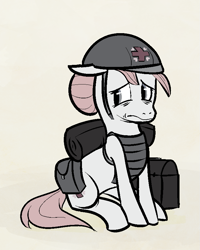 Size: 693x867 | Tagged: safe, artist:tapediggity, nurse redheart, earth pony, pony, g4, armor, clothes, helmet, medic, military uniform, sad, solo, uniform, war