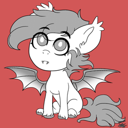 Size: 2500x2500 | Tagged: safe, artist:scarlett-letter, oc, oc:nimbus cloud, bat pony, pony, chibi, cute, high res, male, red background, screentone, simple background, solo