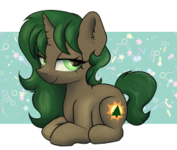 Size: 2600x2200 | Tagged: safe, artist:dumbwoofer, oc, oc:pine shine, pony, unicorn, ear fluff, female, high res, lidded eyes, looking at you, lying down, mare, ponyloaf, prone, simple background, sitting, smiling, solo, transparent background
