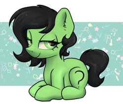 Size: 2600x2200 | Tagged: safe, artist:dumbwoofer, oc, oc:filly anon, pony, unicorn, ear fluff, female, filly, foal, high res, lidded eyes, looking at you, lying down, ponyloaf, prone, simple background, sitting, smiling, solo, transparent background