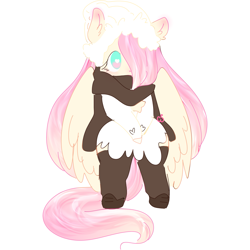 Size: 1641x1641 | Tagged: safe, artist:cutiesparke, fluttershy, pegasus, semi-anthro, g4, arm hooves, bipedal, blushing, chest fluff, clothes, dress, ear blush, ear fluff, female, folded wings, hair covering face, heart, heart eyes, scarf, shoes, simple background, socks, solo, thigh highs, white background, wingding eyes, wings