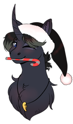 Size: 1016x1733 | Tagged: safe, artist:malinraf1615, oc, oc only, pony, unicorn, candy, candy cane, female, food, mare, one eye closed, simple background, solo, transparent background, wink