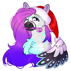 Size: 1280x1272 | Tagged: safe, artist:malinraf1615, oc, oc only, oc:moonfeather, pegasus, pony, candy, candy cane, deviantart watermark, female, food, mare, obtrusive watermark, one eye closed, simple background, solo, transparent background, watermark, wink
