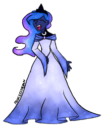 Size: 713x875 | Tagged: safe, artist:princessfaeron, princess luna, human, equestria girls, g4, clothes, dress, gown, simple background, solo, white background