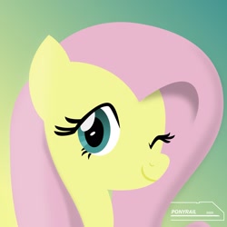 Size: 1997x1997 | Tagged: safe, artist:ponyrailartist, fluttershy, pegasus, pony, g4, gradient background, looking at you, one eye closed, solo, wink, winking at you