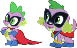 Size: 489x306 | Tagged: safe, edit, edited screencap, editor:pascalmulokozi2, screencap, spike, spike the regular dog, dog, dragon, equestria girls, equestria girls specials, g4, my little pony equestria girls: movie magic, power ponies (episode), background removed, hand on hip, humdrum costume, not a vector, paradox, power ponies, self paradox, self ponidox, simple background, smiling, transparent background