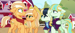 Size: 1713x758 | Tagged: safe, artist:pastelnightyt, oc, oc only, oc:apple pie, oc:apple slice, oc:dream song, oc:heartfelt serenade, pony, base used, female, magical lesbian spawn, male, mare, offspring, parent:applejack, parent:coloratura, parent:flim, parent:songbird serenade, parents:flimjack, stallion