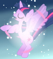 Size: 2150x2400 | Tagged: safe, artist:cosmicart16, twilight sparkle, alicorn, pony, g4, magical mystery cure, alicorn transformation, anniversary, anniversary art, ascension, ascension realm, eyes closed, female, high res, magical mystery cure 10th anniversary, mare, princess celestia's special princess making dimension, solo, tail, transformation, twilight sparkle (alicorn), wings