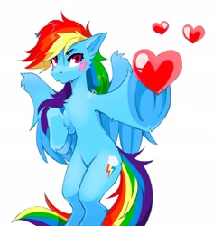 Size: 1937x2048 | Tagged: safe, artist:buvanybu, rainbow dash, pegasus, pony, g4, blushing, heart, simple background, solo, white background