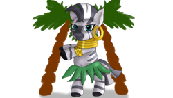 Size: 1920x1080 | Tagged: safe, artist:jbond, zecora, pony, zebra, g4, belly button, clothes, dancing, female, grass skirt, hawaii, hawaiian shirt, hula, hula dance, mare, palm tree, shirt, simple background, skirt, solo, tree, white background