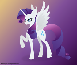 Size: 2600x2200 | Tagged: safe, artist:margaritaenot, rarity, alicorn, pony, g4, alicornified, gradient background, high res, race swap, raricorn, solo, vector