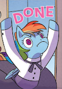 Size: 124x179 | Tagged: safe, artist:jenna ayoub, idw, rainbow dash, g4, my little pony classics reimagined: little fillies, spoiler:comic, cropped, done, done with your shit, picture for breezies, reaction image, unsound effect