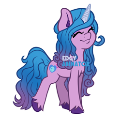 Size: 2000x2000 | Tagged: safe, artist:edgyanimator, izzy moonbow, pony, unicorn, g5, my little pony: tell your tale, blue hair, chest fluff, cute, digital art, ear fluff, female, happy, high res, horn, izzybetes, mare, purple mane, simple background, smiling, solo, standing, tail, unshorn fetlocks, white background