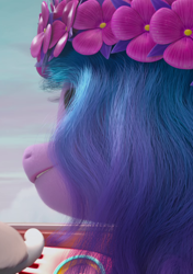 Size: 760x1080 | Tagged: safe, screencap, izzy moonbow, pony, unicorn, g5, my little pony: make your mark, my little pony: make your mark chapter 3, winter wishday, spoiler:g5, spoiler:winter wishday, cropped, female, floral head wreath, flower, mare, solo