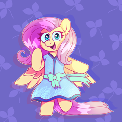 Size: 2048x2048 | Tagged: safe, artist:bluemoon, fluttershy, pegasus, pony, g4, chibi, clothes, cute, dress, high res, looking at you, shyabetes, solo, spread wings, wings