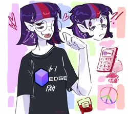 Size: 2048x1820 | Tagged: safe, artist:dmitrymemovznok, twilight sparkle, human, equestria girls, g4, clothes, elf ears, glasses, heart, smiling, solo, tongue out