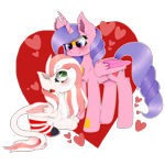 Size: 1300x1300 | Tagged: safe, artist:kathepart, oc, oc only, oc:hearty love, alicorn, pegasus, pony, couple, hearts and hooves day, simple background, transparent background