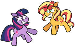 Size: 625x395 | Tagged: safe, artist:threetwotwo32232, sci-twi, sunset shimmer, twilight sparkle, pony, unicorn, g4, female, lesbian, mare, ship:sci-twishimmer, ship:sunsetsparkle, shipping, simple background, transparent background