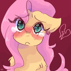 Size: 2048x2048 | Tagged: safe, artist:dmitrymemovznok, fluttershy, pegasus, pony, g4, blushing, bust, chest fluff, frown, heart, high res, solo, teary eyes
