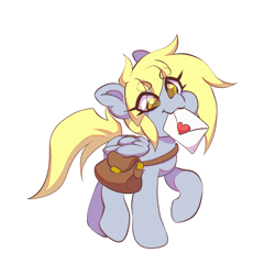Size: 1181x1181 | Tagged: safe, artist:tolsticot, derpy hooves, pegasus, pony, g4, animated, bag, beanbrows, cute, derpabetes, eye clipping through hair, eyebrows, eyebrows visible through hair, female, gif, letter, mailbag, mare, mouth hold, simple background, solo, walking, weapons-grade cute, white background